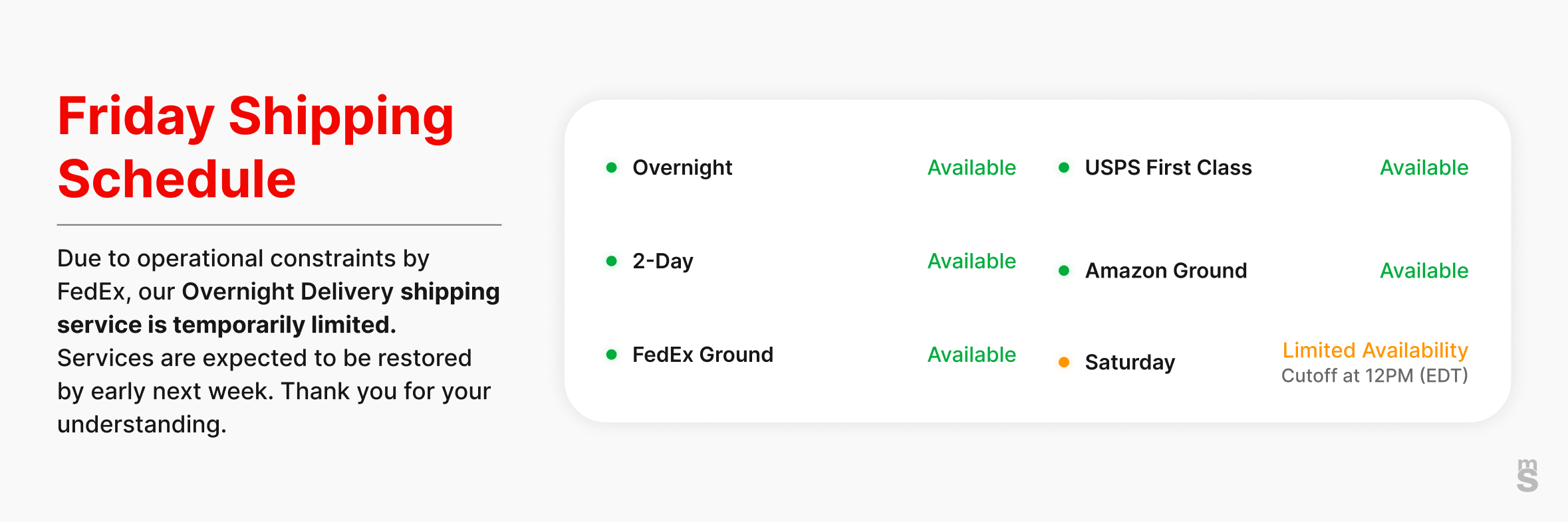 Overnight Shipping Notice 