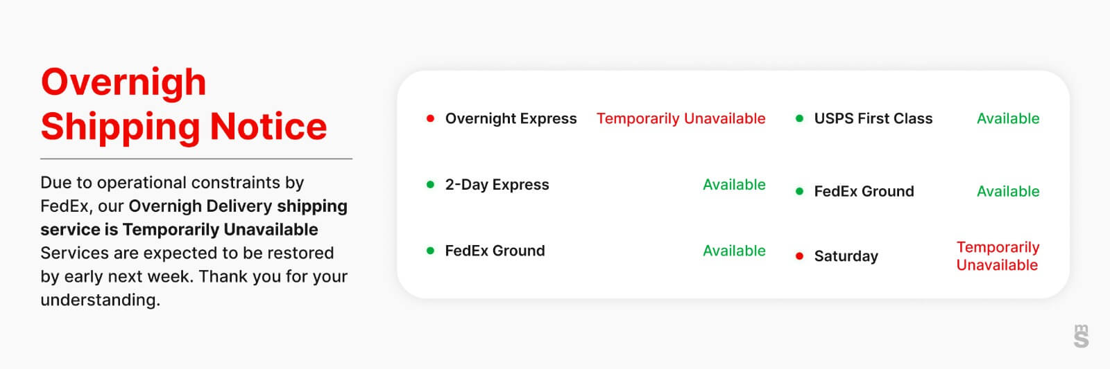 Overnight Shipping Notice 