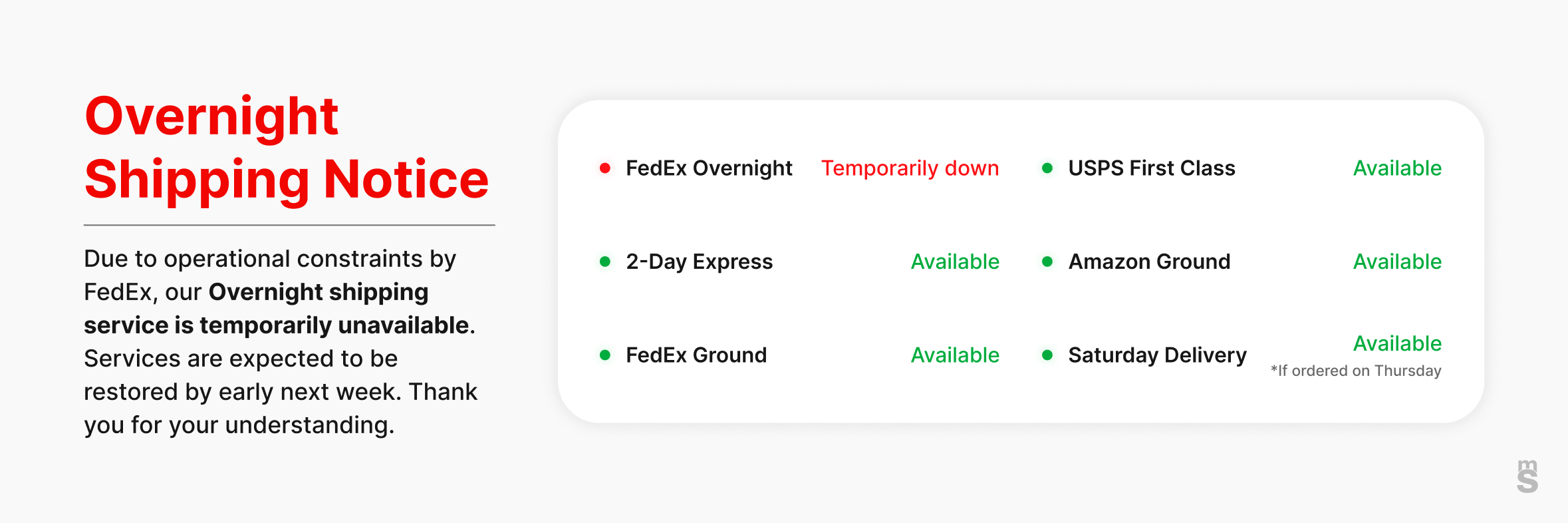 Overnight Shipping Notice
