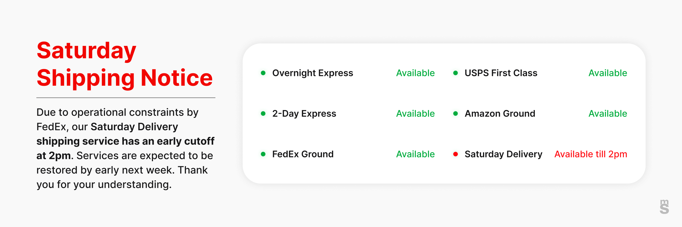 Overnight Shipping Notice 