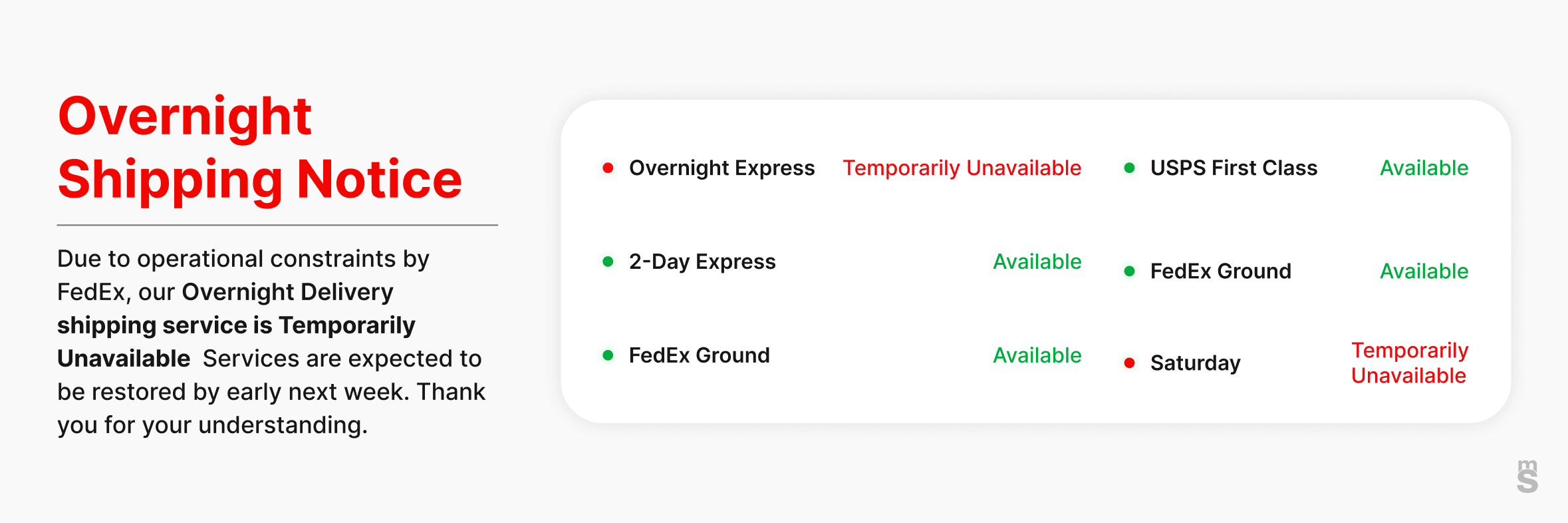 Overnight Shipping Notice 