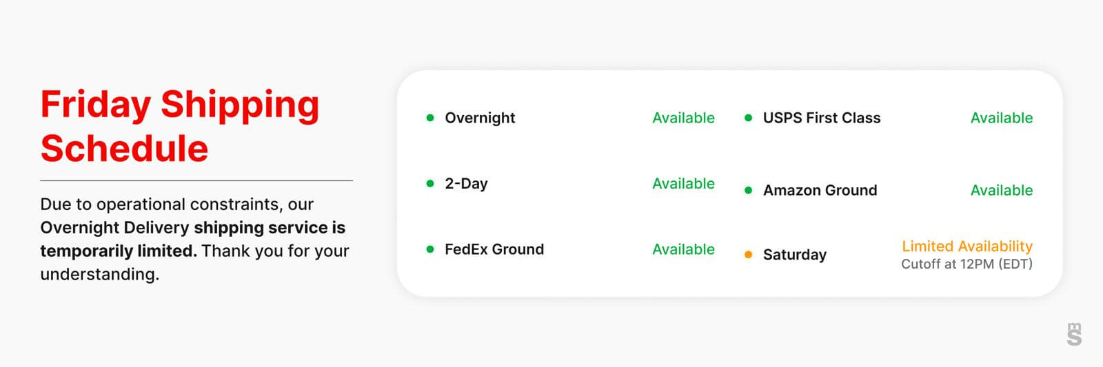 Overnight Shipping Notice 