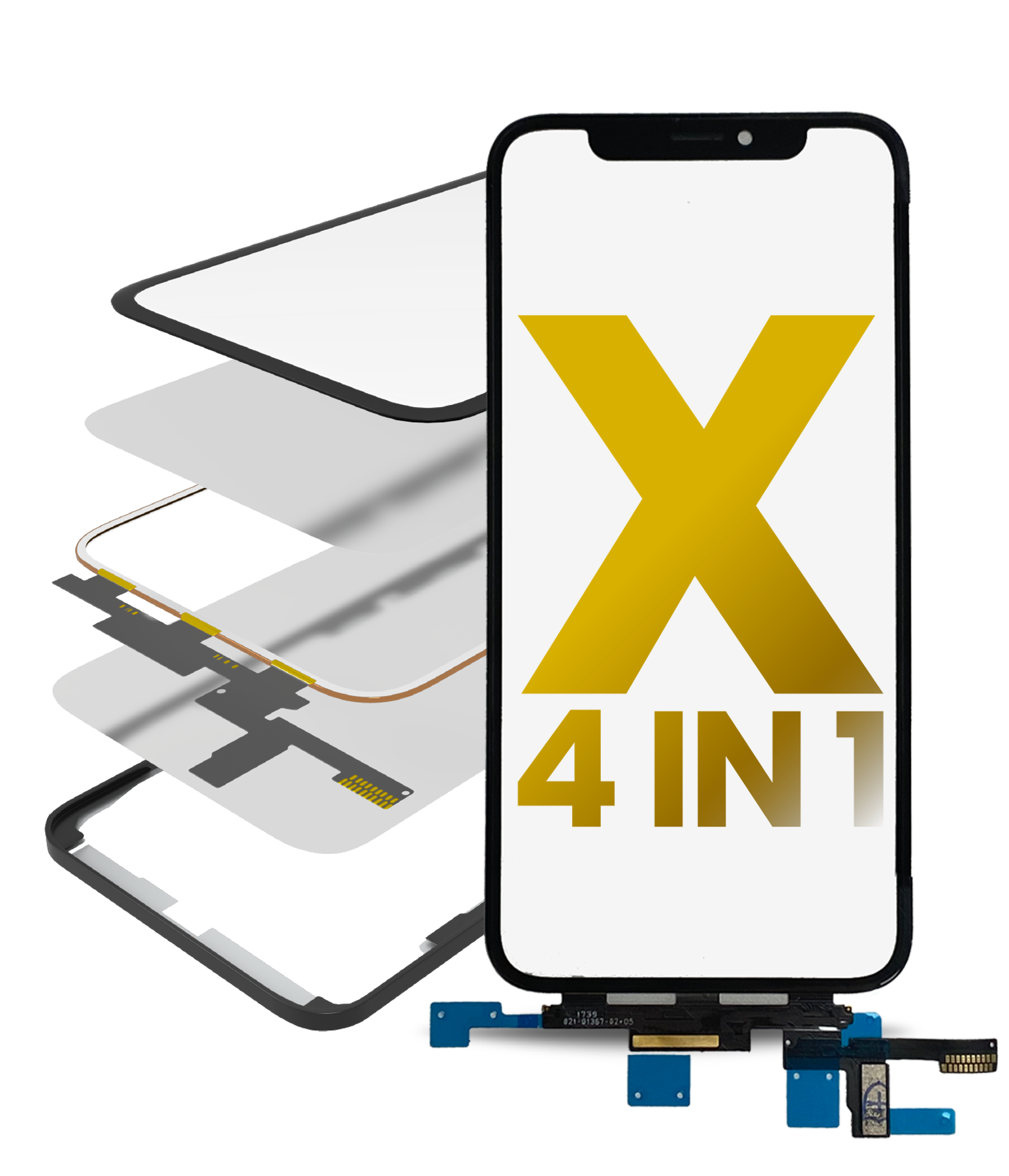 4 In 1 Short Flex (Digitizer Touch With Glass + Oca + Frame Pre-Installed) Compatible For Iphone X (Oca Master)