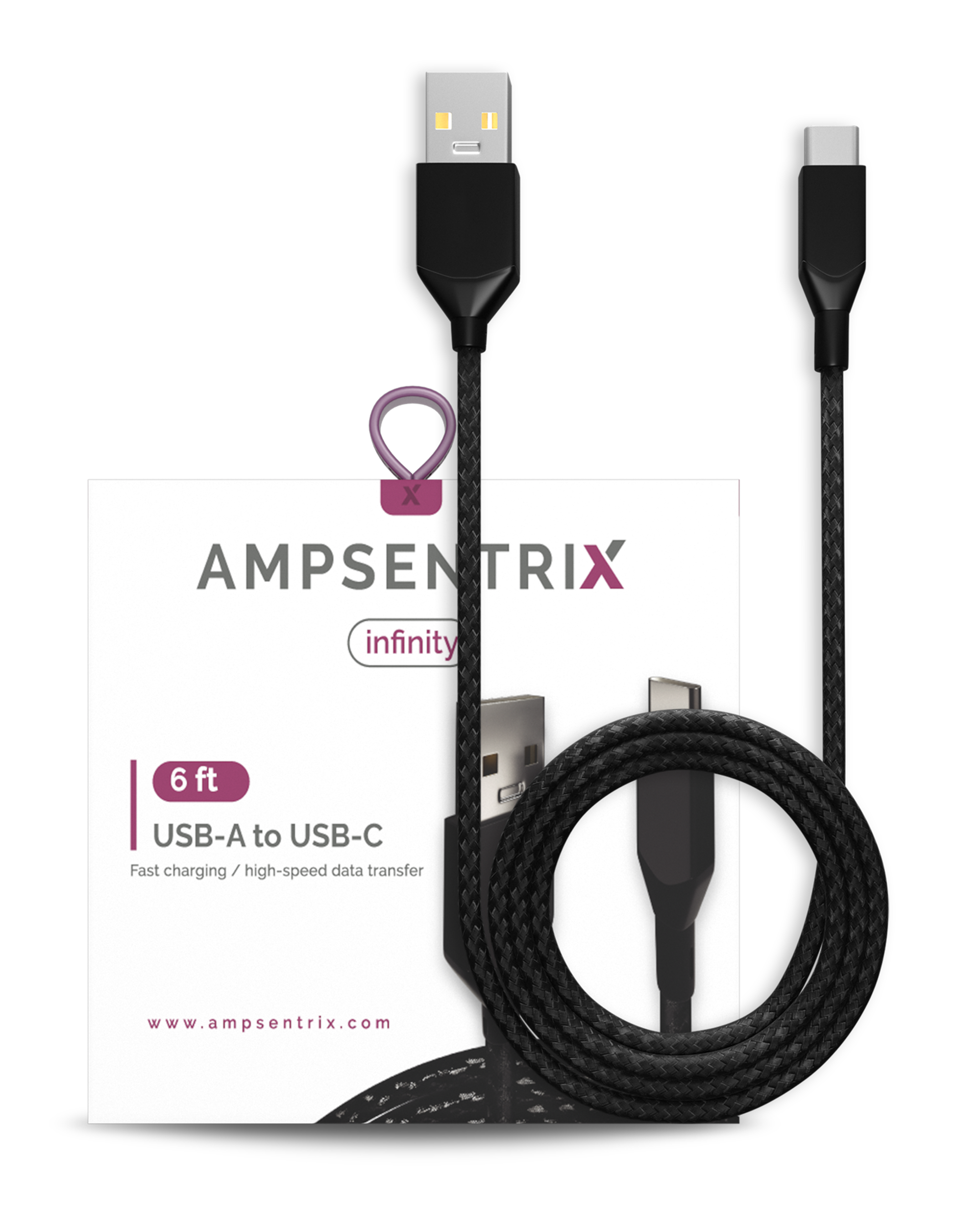 6 ft USB Type C To USB Type A Cable (AmpSentrix) (Infinity) (Black)