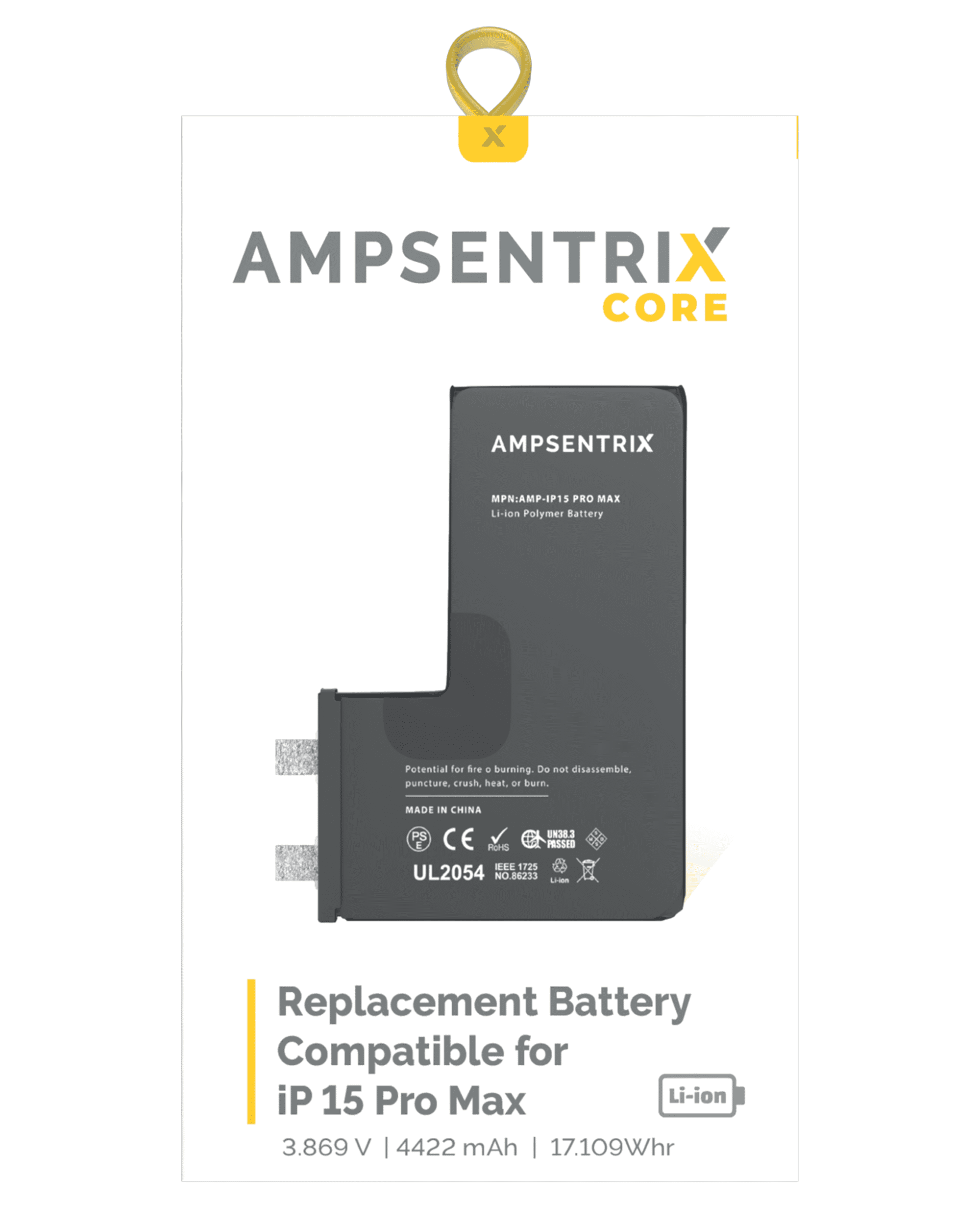 Replacement Battery Core Compatible For Iphone 15 Pro Max (Spot Welding Required) (Ampsentrix Core)