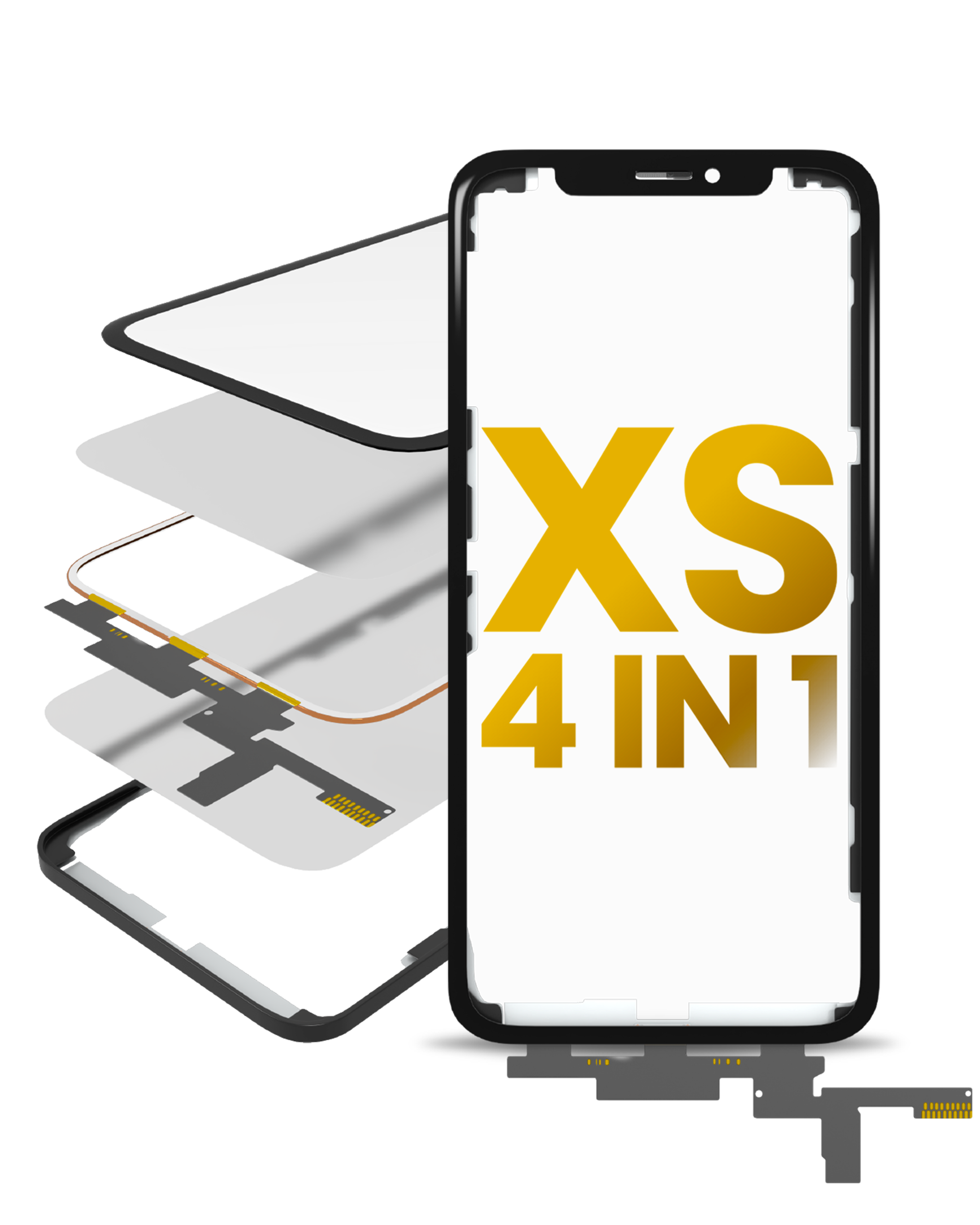 4 In 1 Short Flex (Digitizer Touch With Glass + Oca + Frame Pre-Installed) Compatible For Iphone Xs (Oca Master)