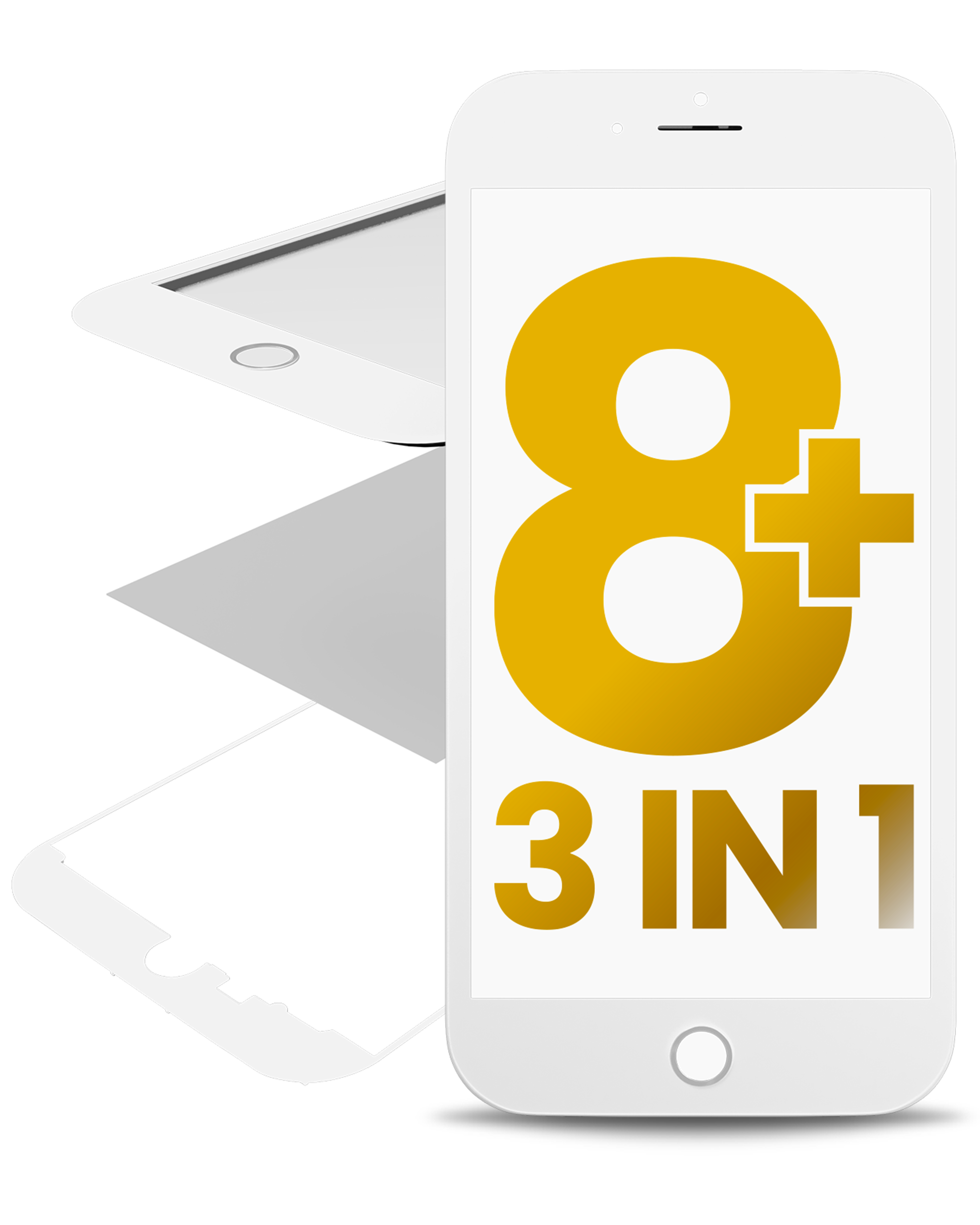 3 In 1 (Glass With Oca Pre-Installed + Frame) Compatible For Iphone 8 Plus (Oca Master) (2 Pack)(White)