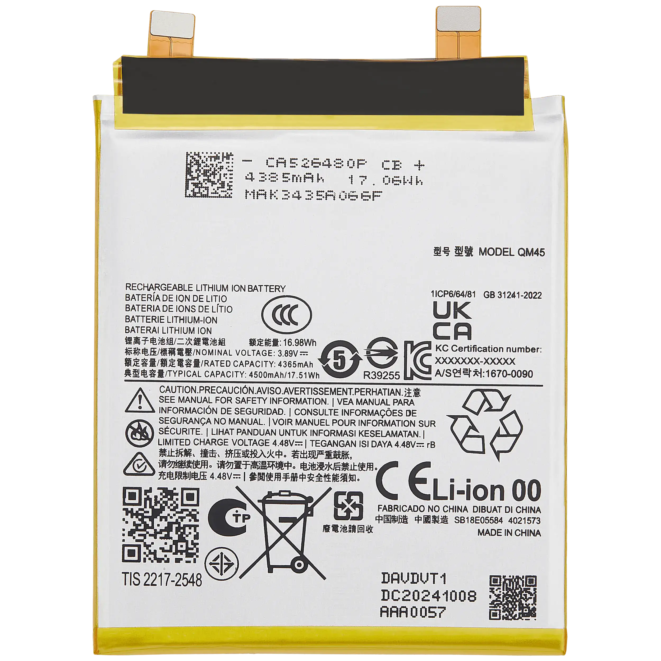 Replacement Battery Compatible For Motorola Moto Edge 50 Pro (Xt2403 / 2024) (Qm45)