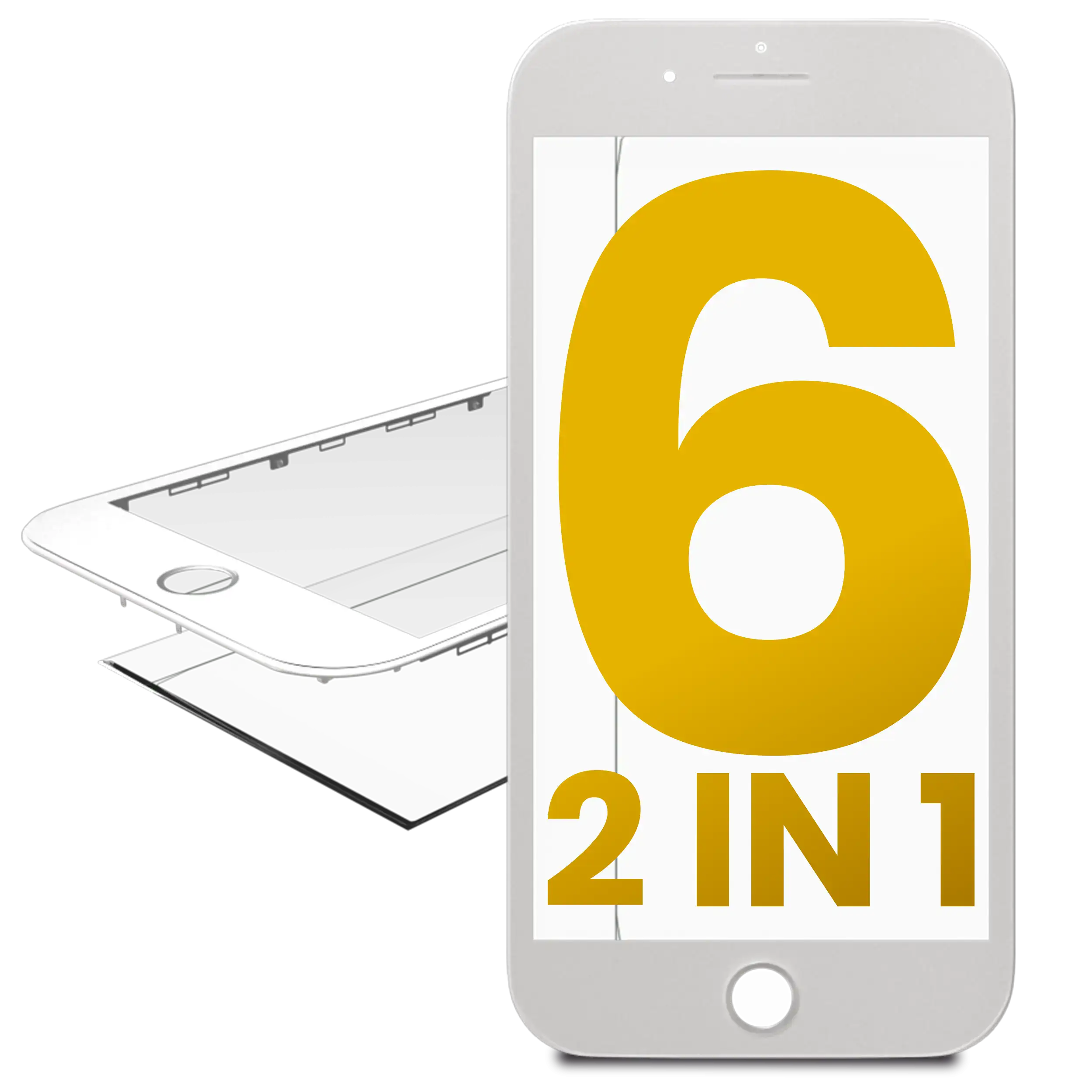 2 In 1 (Front Glass + Frame Pre-Installed) Compatible For Iphone 6 (2 Pack) (White)