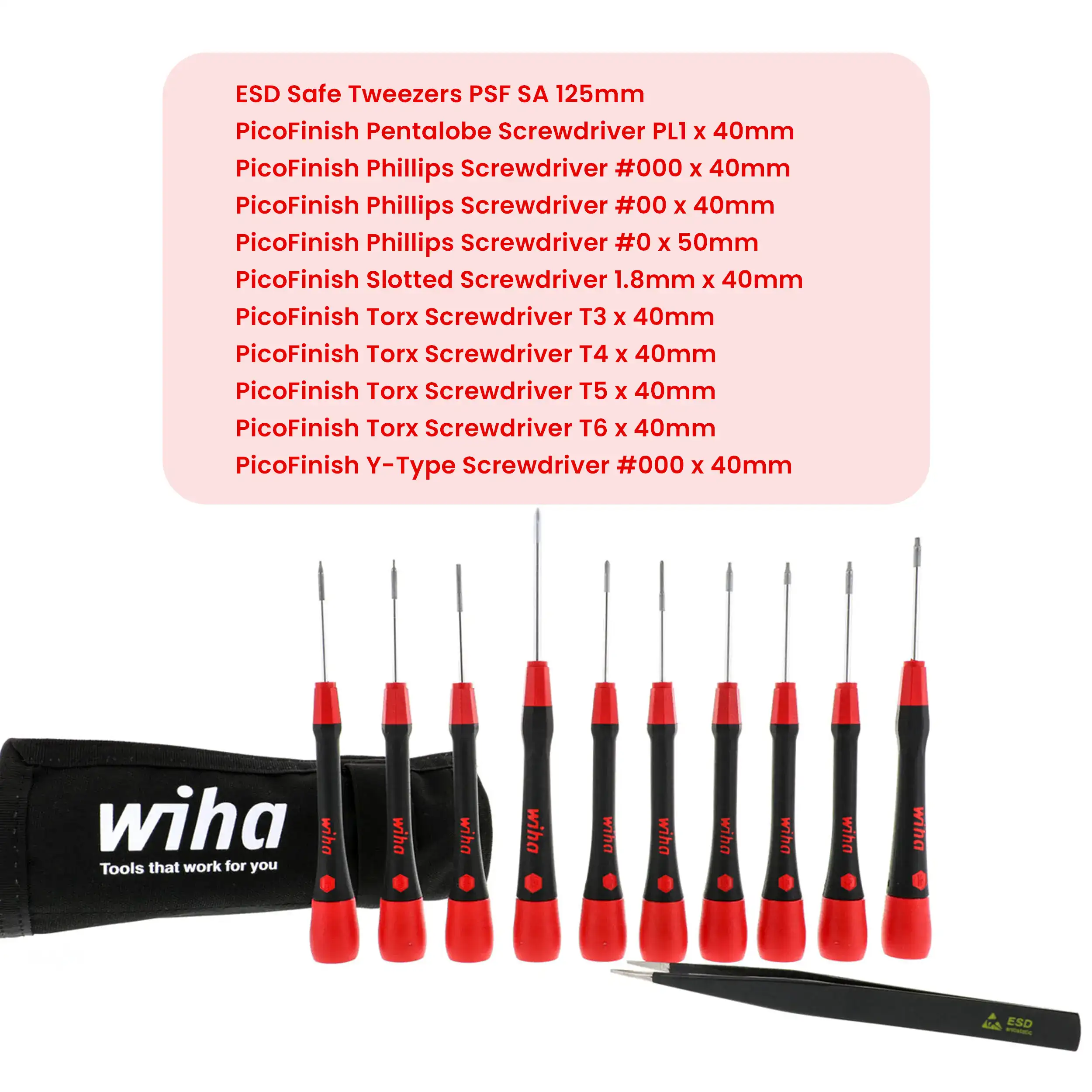 11 Piece Picofinish Precision Screwdriver And Tweezers Smartphone Technician Set (26198) (Wiha)