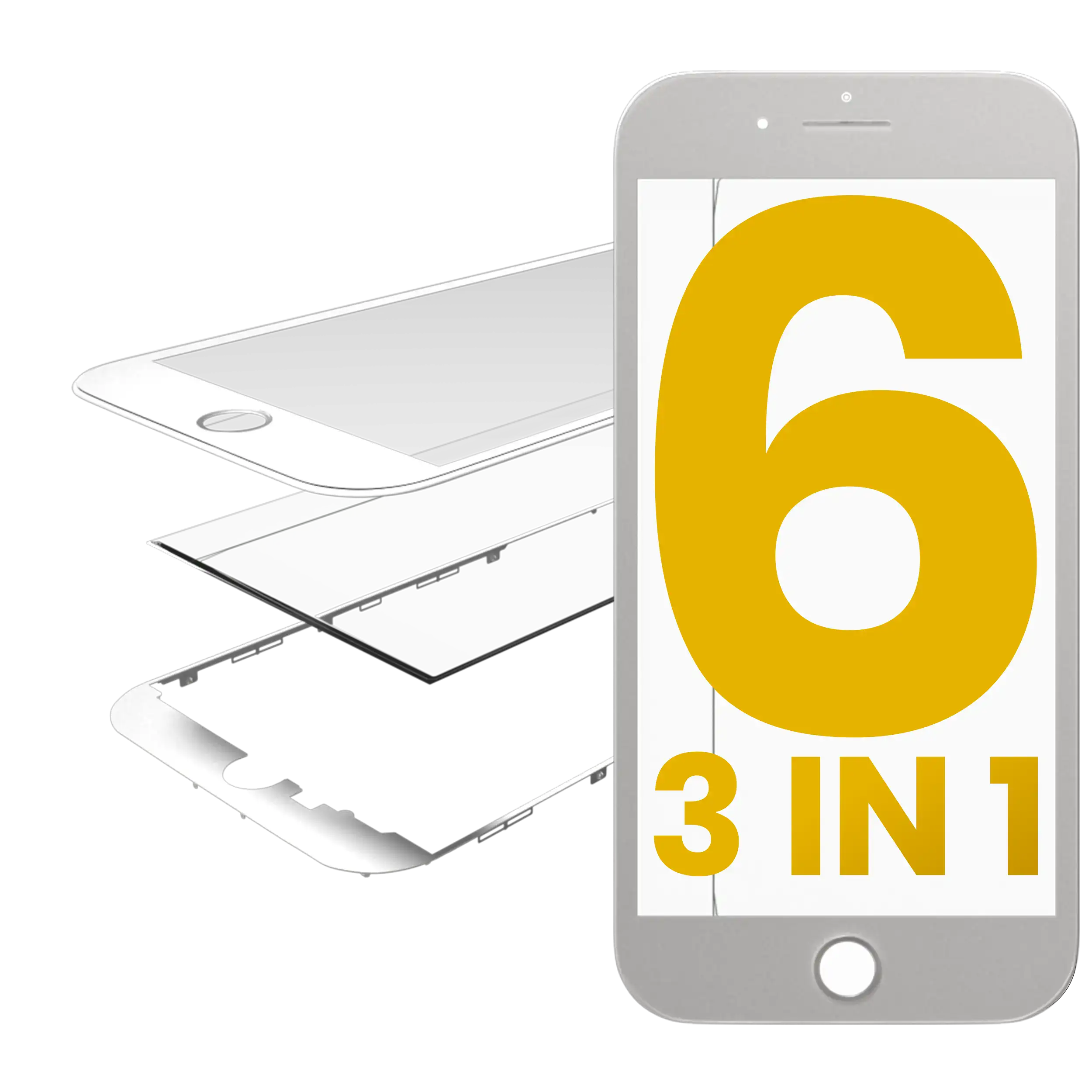 3 In 1 (Front Glass + Frame + Oca Pre-Installed) Compatible For Iphone 6 (White) (2 Pack)