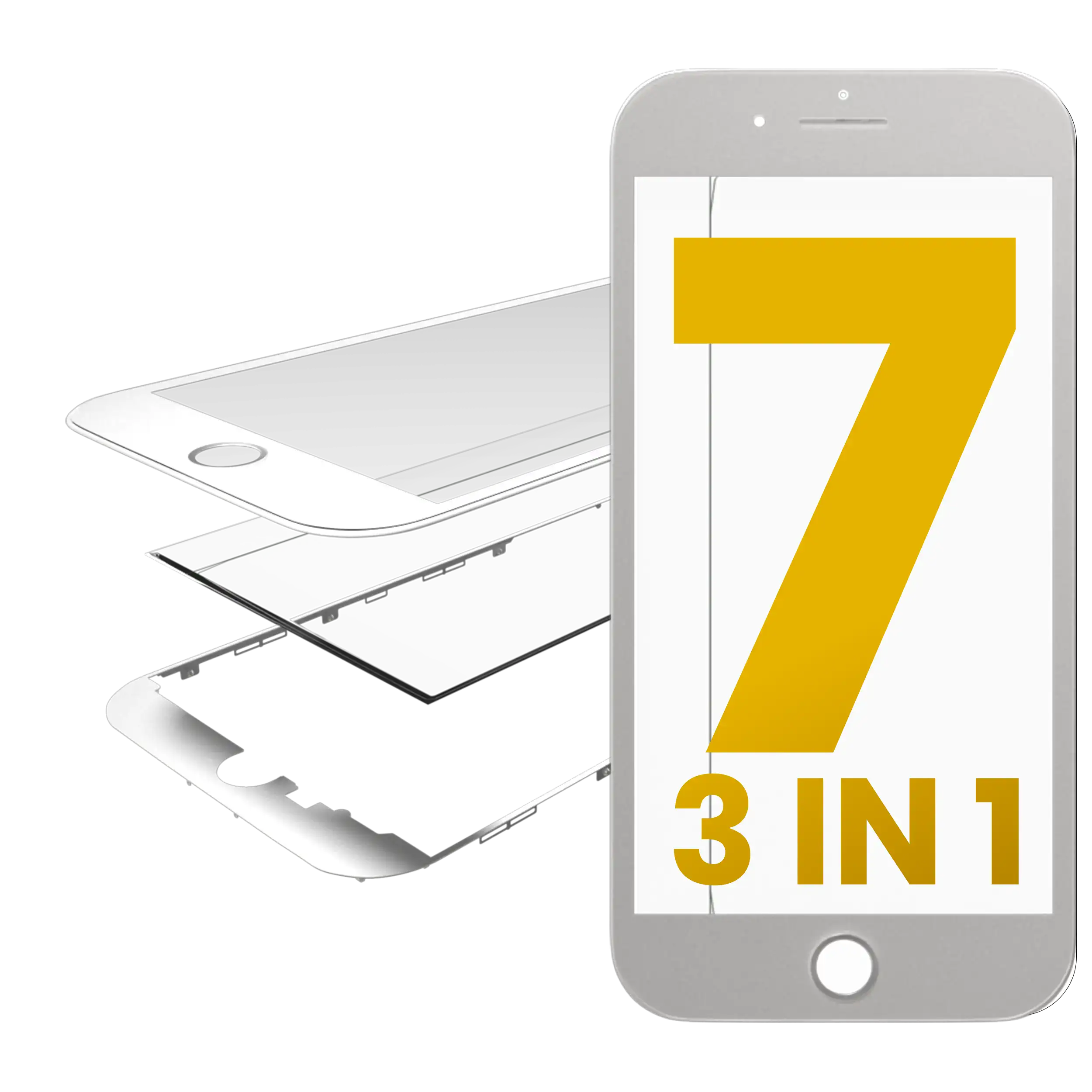 3 In 1 (Glass With Oca Pre-Installed + Frame)  Compatible For Iphone 7 (Oca Master) (2 Pack) (White)