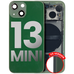 Back Housing W/ Small Components Pre-Installed Compatible For iPhone 13 Mini (US Version) (Used OEM Pull: Grade C) (Green)