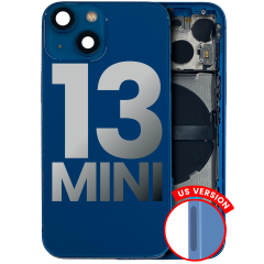 Back Housing W/ Small Components Pre-Installed Compatible For iPhone 13 Mini (US Version) (Used OEM Pull: Grade C) (Blue)
