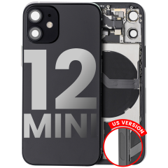 Back Housing W/ Small Components Pre-Installed Compatible For iPhone 12 Mini (US Version) (Used OEM Pull: Grade C) (Black)