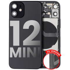 Back Housing W/ Small Components Pre-Installed Compatible For iPhone 12 Mini (US Version) (Used OEM Pull: Grade B) (Black)