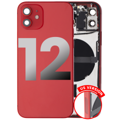 Back Housing W/ Small Components Pre-Installed Compatible For iPhone 12 (US Version) (Used OEM Pull: Grade B) (Red)