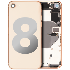 Back Housing W/ Small Components Pre-Installed Compatible For iPhone 8 (Used OEM Pull: Grade A) (Gold)