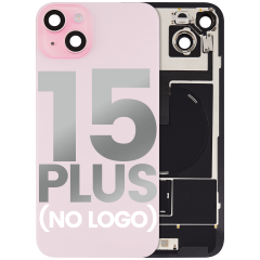 Back Glass With Steel Plate With Wireless NFC Charging MagSafe Magnet & Flashlight Flex Compatible For iPhone 15 Plus (No Logo) (Pink)