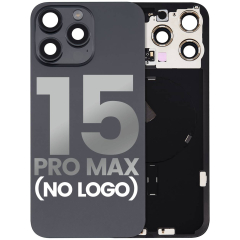 Back Glass With Steel Plate With Wireless NFC Charging MagSafe Magnet & Flashlight Flex Compatible For iPhone 15 Pro Max (No Logo) (Black Titanium)