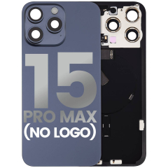 Back Glass With Steel Plate With Wireless NFC Charging MagSafe Magnet & Flashlight Flex Compatible For iPhone 15 Pro Max (No Logo) (Blue Titanium)