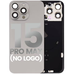 Back Glass With Steel Plate With Wireless NFC Charging MagSafe Magnet & Flashlight Flex Compatible For iPhone 15 Pro Max (No Logo) (Natural Titanium)
