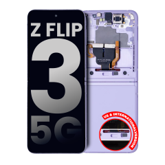Inner OLED Assembly With Frame Compatible For Samsung Galaxy Z Flip 3 5G (US & International) (Used OEM Pull: Grade B/C) (Lavender)