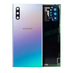 Back Cover Glass With Camera Lens Compatible For Samsung Galaxy Note 10 (Genuine OEM) (Aura Glow / Silver)