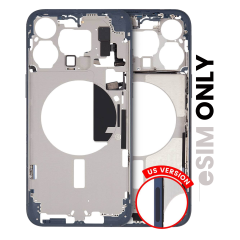 Mid-Frame Housing With Power And Volume Button Compatible For iPhone 15 Pro Max (US Version) (Used OEM Pull: Grade C) (Blue Titanium)