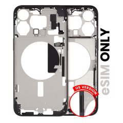 Mid-Frame Housing With Power And Volume Button Compatible For iPhone 15 Pro Max (US Version) (Used OEM Pull: Grade C) (Black Titanium)