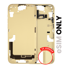 Mid-Frame Housing With Power And Volume Button Compatible For iPhone 15 (US Version) (Used OEM Pull: Grade A) (Yellow)