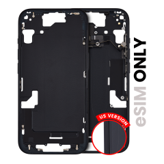 Mid-Frame Housing With Power And Volume Button Compatible For iPhone 15 (US Version) (Used OEM Pull: Grade A) (Black)
