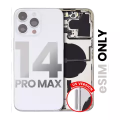 Back Housing W/ Small Pre-Installed Compatible For iPhone 14 Pro Max (US Version) (Used OEM Pull: Grade C) (Silver)