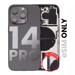 Back Housing W/ Small Pre-Installed Compatible For iPhone 14 Pro (U.S Version) (Used OEM Pull: Grade A) (Space Black)