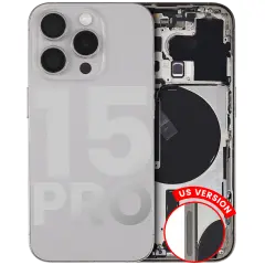 Back Housing W/ Small Components Pre-Installed Compatible For iPhone 15 Pro (US Version) (Used OEM Pull: Grade B) (Natural Titanium)