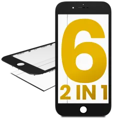 2 in 1 (Front Glass + Frame Pre-Installed) Compatible For iPhone 6 (2 Pack) (Black)