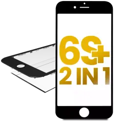 2 in 1 (Front Glass + Frame Pre-Installed) Compatible For iPhone 6S Plus (2 Pack) (Black)