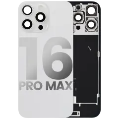 Back Glass With Steel Plate With Wireless NFC Charging MagSafe Magnet & Flashlight Flex Compatible For iPhone 16 Pro Max (Used OEM Pull: Grade B) (White Titanium)