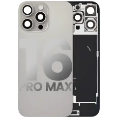 Back Glass With Steel Plate With Wireless NFC Charging MagSafe Magnet & Flashlight Flex Compatible For iPhone 16 Pro Max (Used OEM Pull: Grade B) (Natural Titanium)