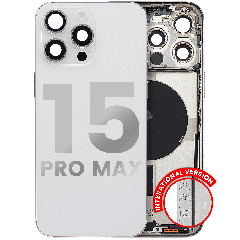 Back Housing W/ Small Pre-Installed Compatible For iPhone 15 Pro Max (International Version) (Used OEM Pull: Grade A) (White Titanium)