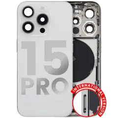 Back Housing W/ Small Components Pre-Installed Compatible For iPhone 15 Pro (International Version) (Used OEM Pull: Grade A) (White Titanium)