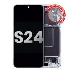 OLED Assembly With Frame Compatible For Samsung Galaxy S24 5G (US & International Version) (Used OEM Pull: Grade B/C) (Marble Grey)