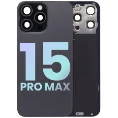 Back Glass With Steel Plate With Wireless NFC Charging MagSafe Magnet & Flashlight Flex Compatible For IPhone 15 Pro Max (Service Pack) (Black Titanium)