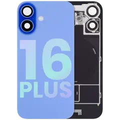 Back Glass With Steel Plate With Wireless NFC Charging MagSafe Magnet & Flashlight Flex Compatible For iPhone 16 Plus (Service Pack) (Ultramarine) 