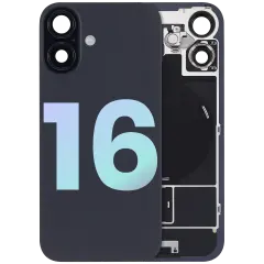 Back Glass w/ MagSafe Magnet & NFC & Flashlight Flex For iPhone 16 (Service Pack) (Black)