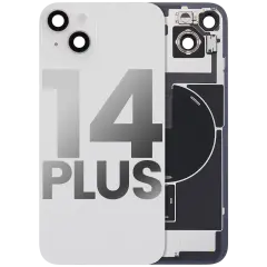 Back Glass With Steel Plate With Wireless NFC Charging MagSafe Magnet & Flashlight Flex Compatible For iPhone 14 Plus (Used OEM Pull: Grade B) (Starlight)