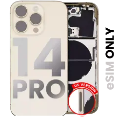 Back Housing W/ Small Pre-Installed Compatible For iPhone 14 Pro (US Version) (Used OEM Pull: Grade C) (Gold)