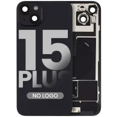 Back Glass w/ MagSafe Magnet & NFC & Flashlight Flex For iPhone 15 Plus (Aftermarket) (Black) (No Logo)