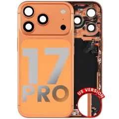 Back Housing W/ Charging Port Flex & Small Parts Compatible For iPhone 17 Pro (US Version) (Used OEM Pull: Grade A) (Cosmic Orange)