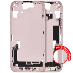 Mid-Frame Housing  W/ Charging Port Flex & Small Parts  For iPhone 15 (EU / Global Version) (Used OEM Pull: Grade B) (Pink)
